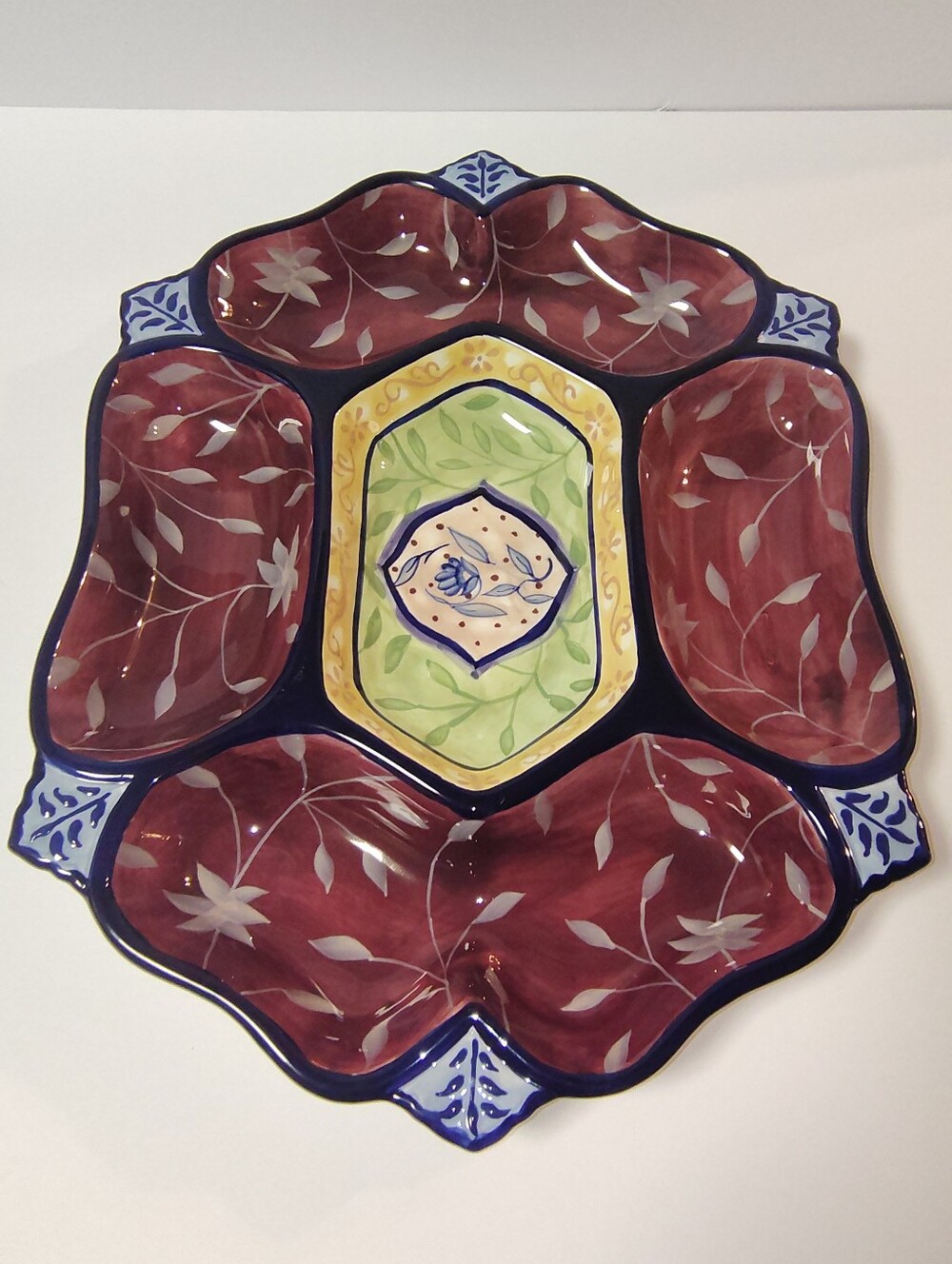Danna Cullen VTG Large Chip & Dip Serving Tray Handpainted Floral Ceramic Plate